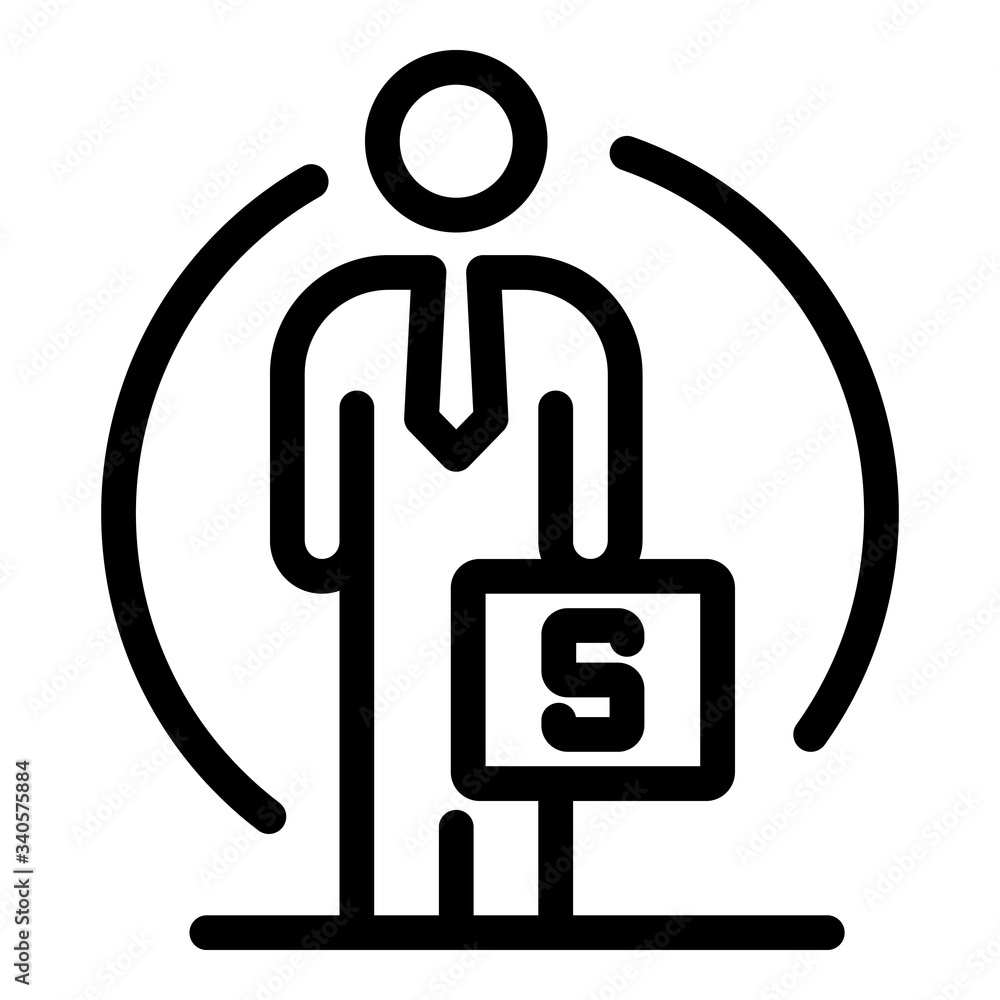 Aufkleber man with a suitcase of money icon. outline man with a suitcase of money vector icon for web design i