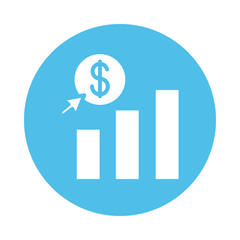 coin dollar with statistics bars block style