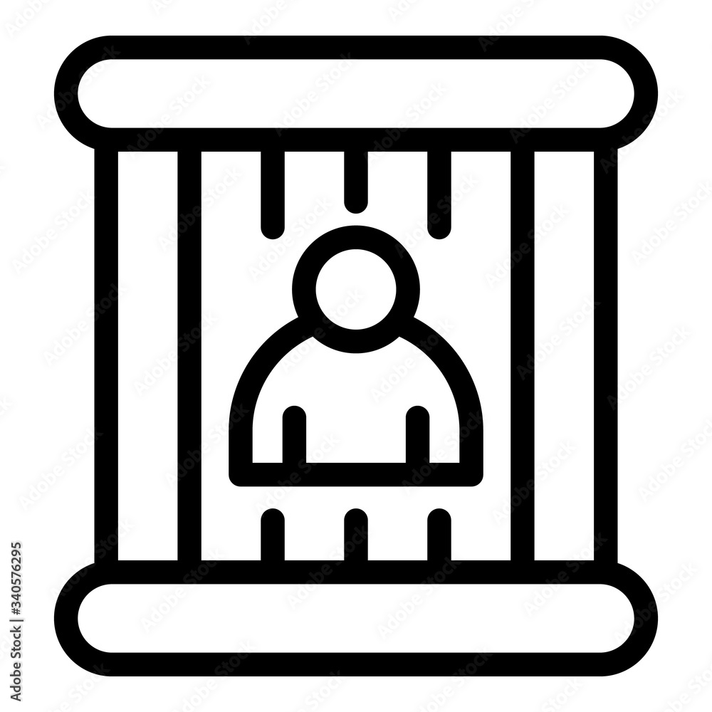 Poster man behind bars icon. outline man behind bars vector icon for web design isolated on white backgroun