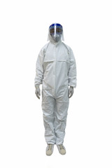 assistant nurse man wearing medicine protective glasses, face medical mask during flu covid-19 epidemic. Doctors clothes and virus protection at coronavirus Screening staff put face shield covid-19