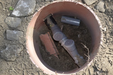 Water pipes. Pipes laid in the ground for the supply of water. View from above.