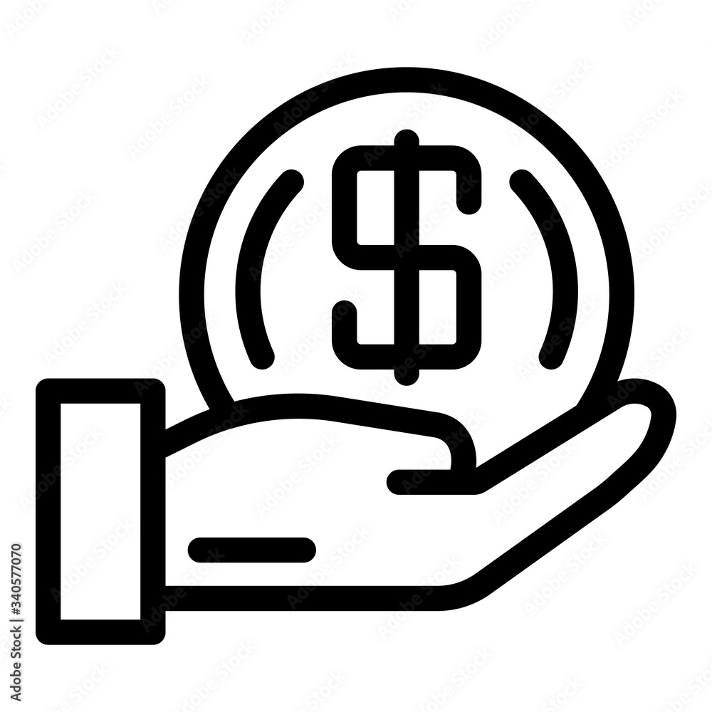 Poster coin in the palm icon. outline coin in the palm vector icon for web design isolated on white backgro