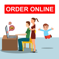 Ordering food online vector illustration