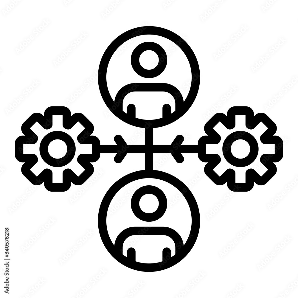 Poster gears and two admins icon. outline gears and two admins vector icon for web design isolated on white