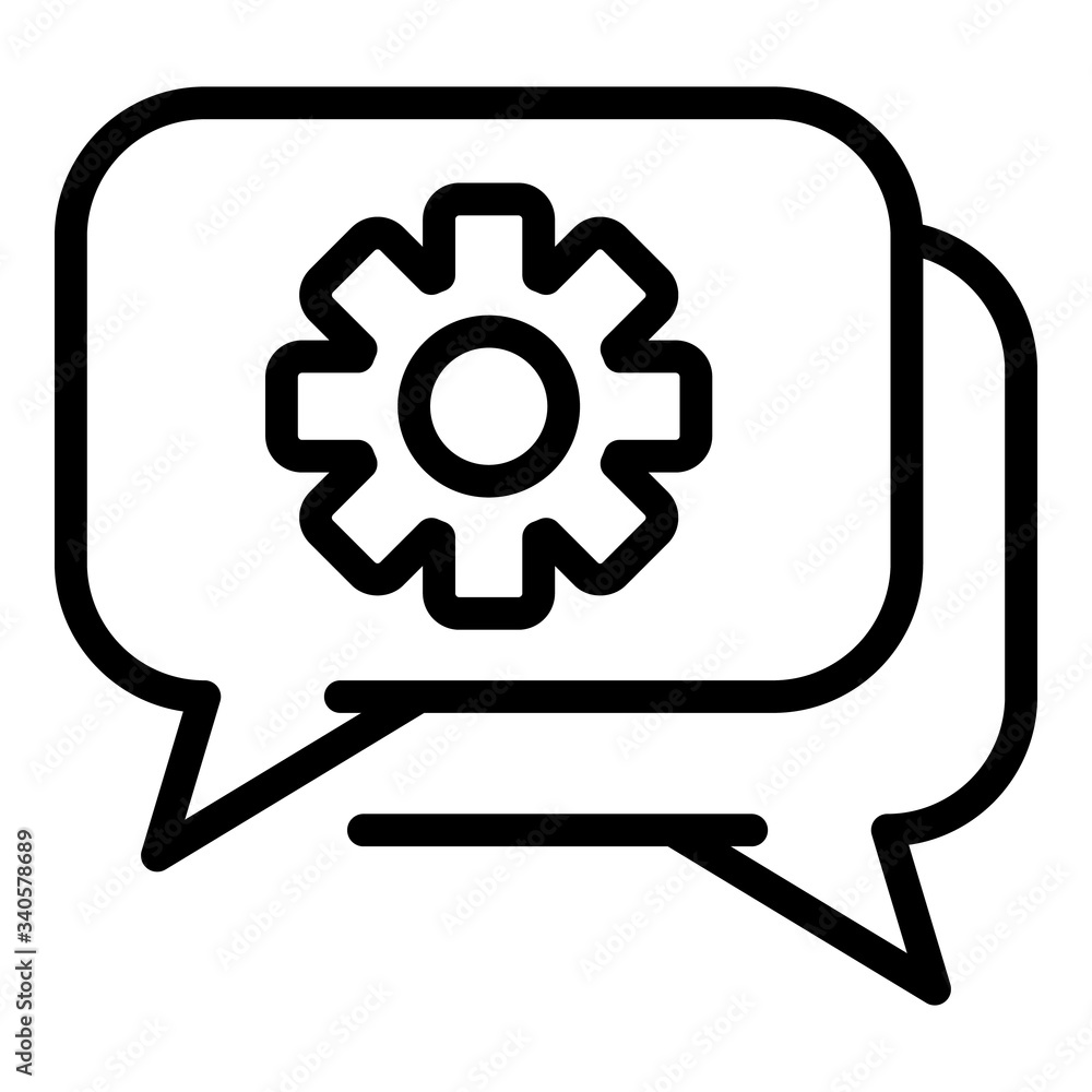 Poster gear in chat bubble icon. outline gear in chat bubble vector icon for web design isolated on white b