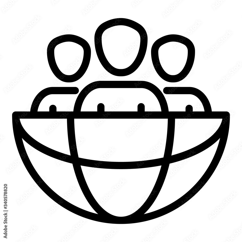Aufkleber three persons in the globe icon. outline three persons in the globe vector icon for web design isola