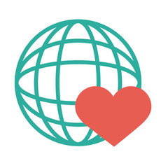 earth planet with heart solidarity flat style