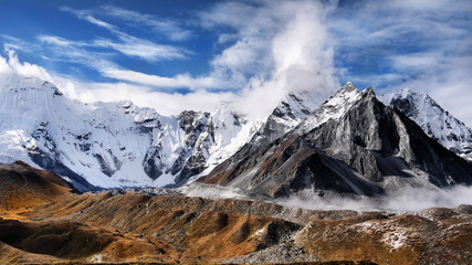 Himalaya mountains glaciers Himalayas hiking trail in autumn Nepal