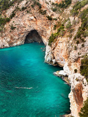 Mediterranean sea coast cliff cave antrance top view