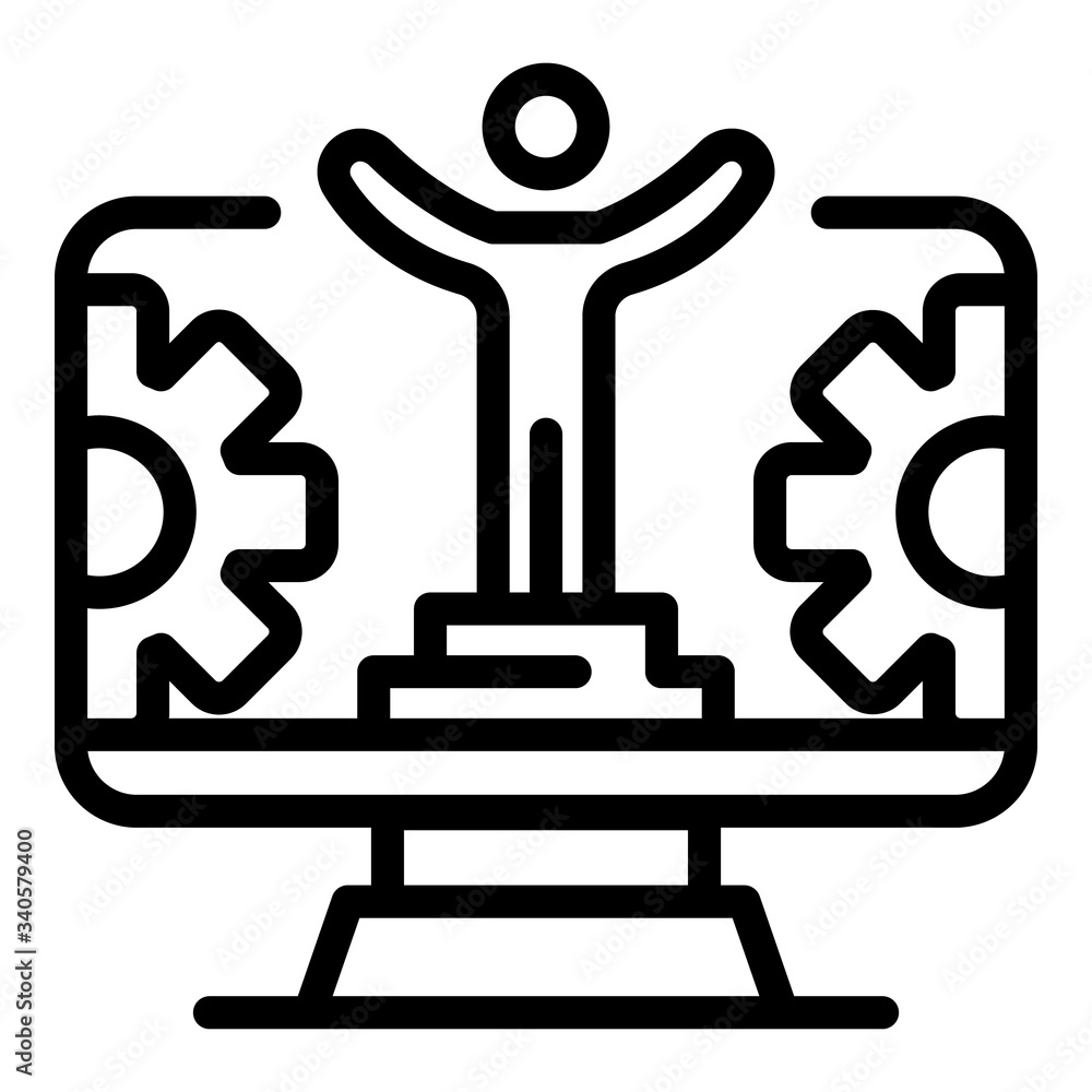 Poster man and gears on the screen icon. outline man and gears on the screen vector icon for web design iso