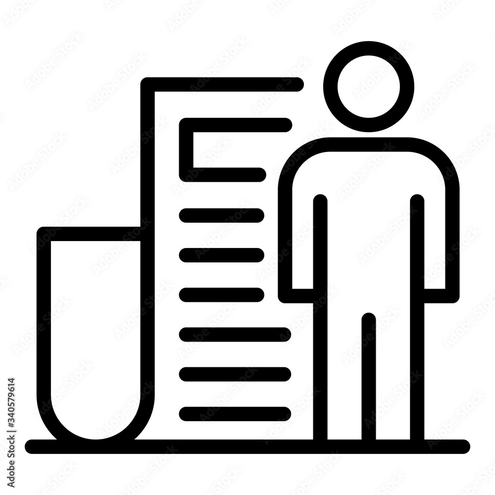 Poster man and document icon. outline man and document vector icon for web design isolated on white backgro