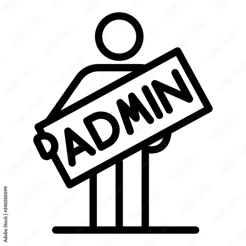 Poster man with the inscription admin icon. outline man with the inscription admin vector icon for web desi
