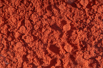 Background with sprinkled paprika at high magnification and an empty white background