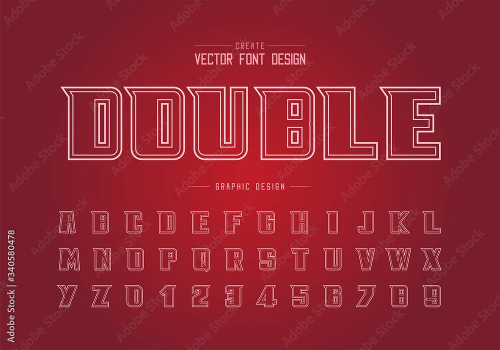Poster double line font and bold alphabet vector, modern typeface and letter number design