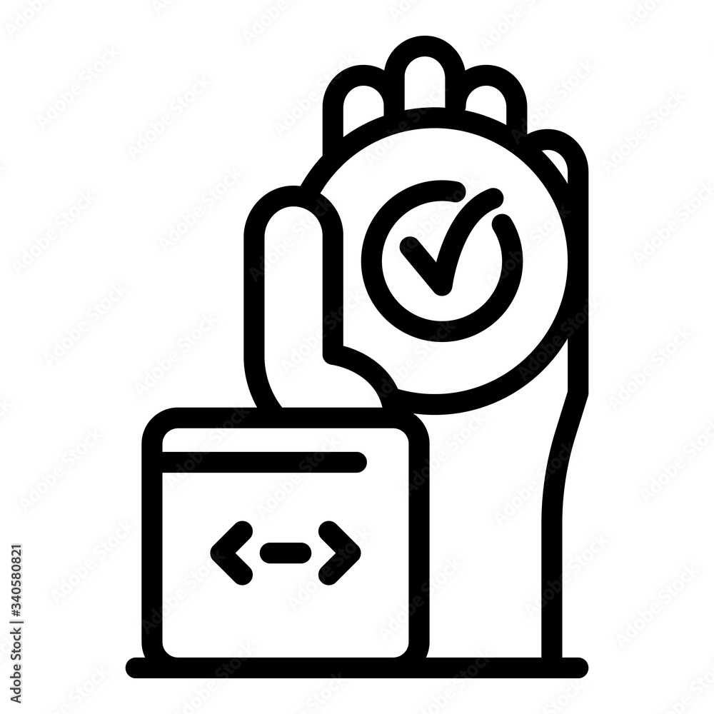 Poster check mark in the hand icon. outline check mark in the hand vector icon for web design isolated on w