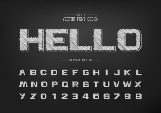 Pencil bold Font and alphabet vector, Sketch design typeface letter and number