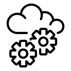 Gear on cloud icon. Outline gear on cloud vector icon for web design isolated on white background