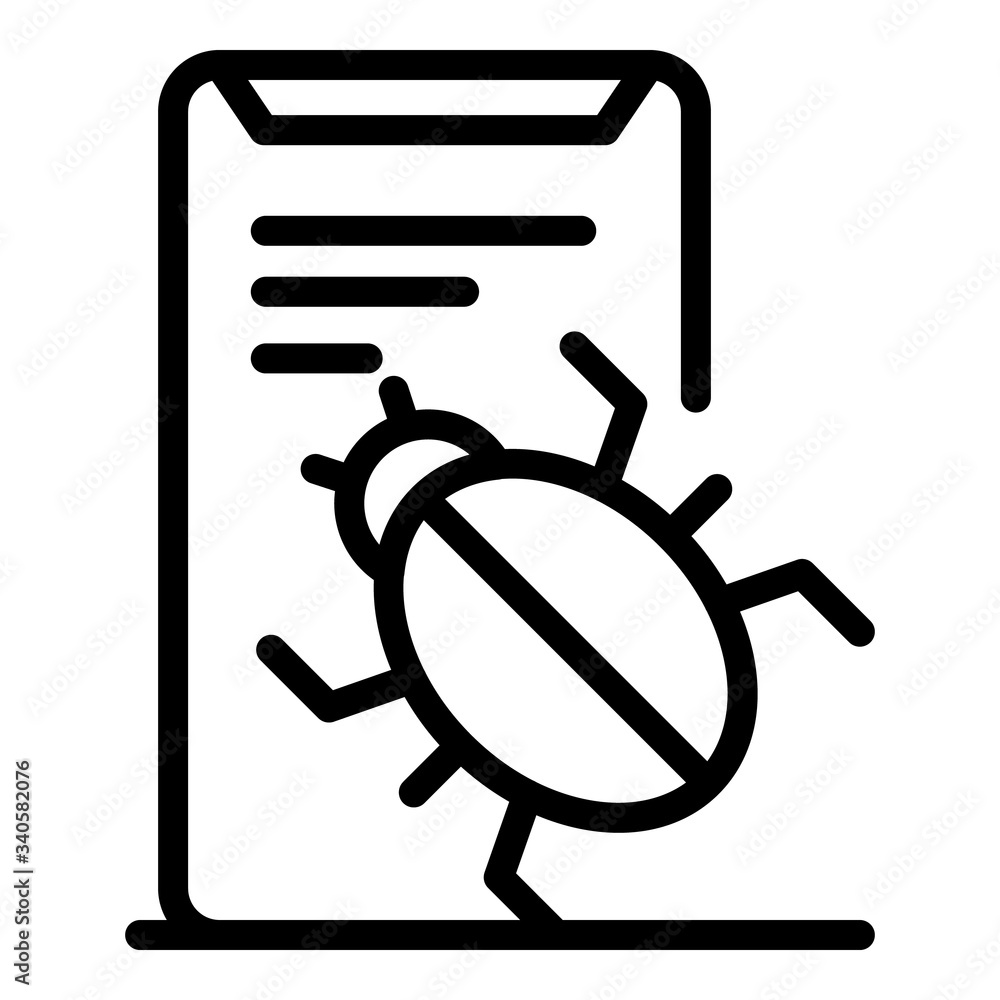 Poster bug in the app icon. outline bug in the app vector icon for web design isolated on white background