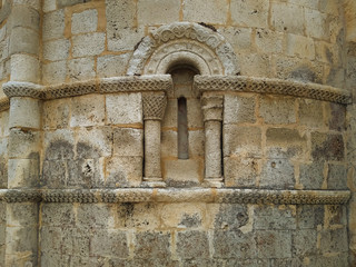 Apse of the medieval Romanesque Church of Campisabalos (13 Century). Guadalajara. Spain.