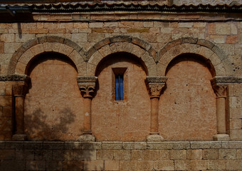 Right side of Romanesque arcade. (12 Century). Church of Grado del Pico. Segovia. Spain.