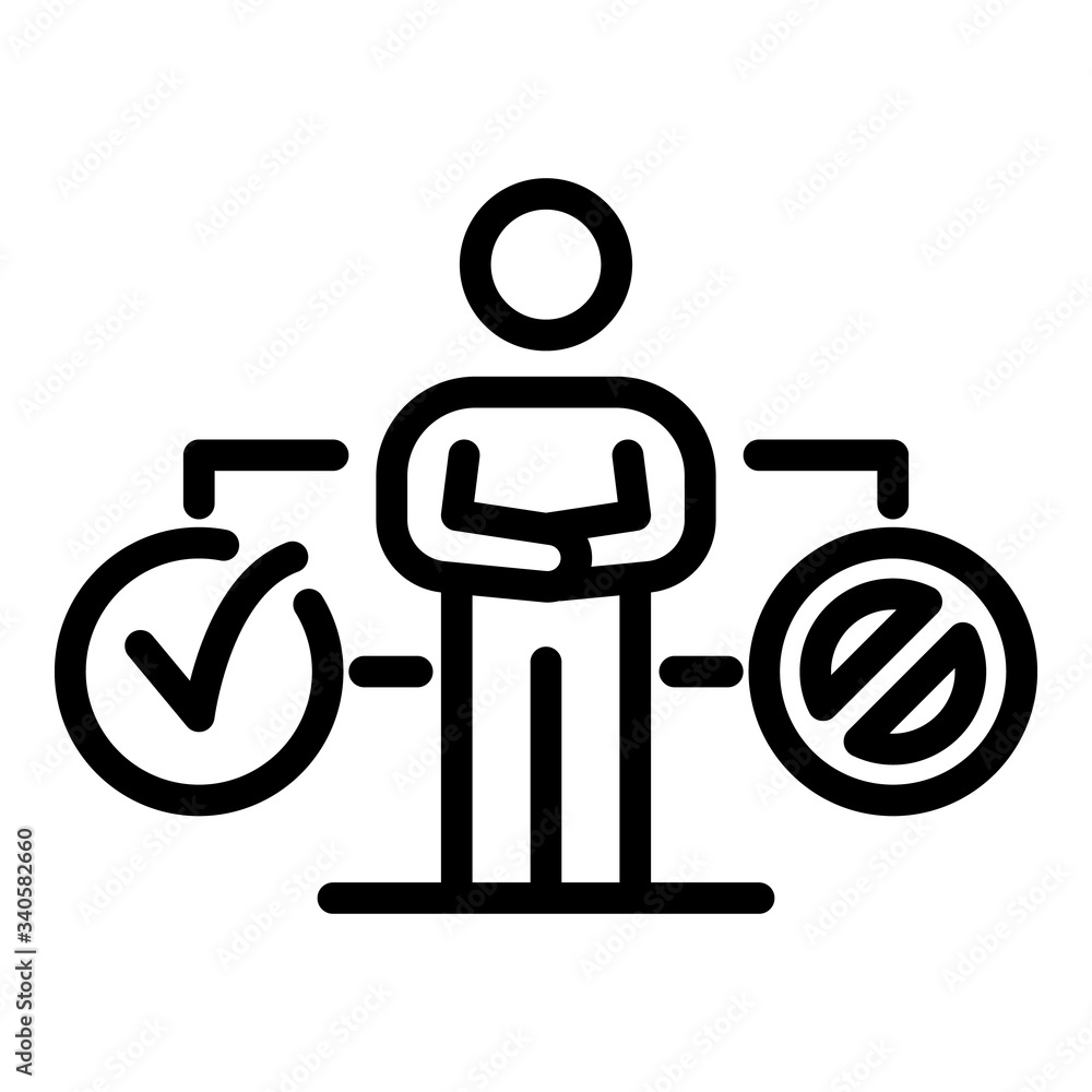 Aufkleber man and choice yes no icon. outline man and choice yes no vector icon for web design isolated on whi