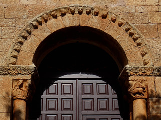 Detail of decoration of main door of the Romanesque Church of Grado del Pico. Segovia. Spain.  