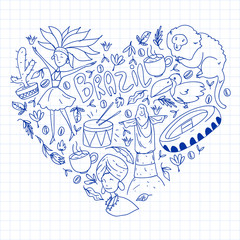 Rio de janeiro Brazil. Vector pattern with national symbols.