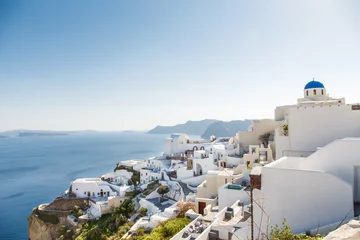 Fototapeten Beautiful view of famous romantic white town in Santorini Island, Greece © Rimgaudas