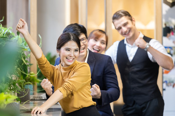 Group of asian businesspeople various cheerful for successful work.