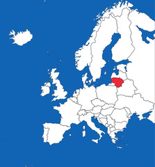 Obraz premium Lithuania highlighted on europe map. Blue sea background. Perfect for Business concepts, backgrounds, backdrop, sticker, chart, presentation and wallpaper.