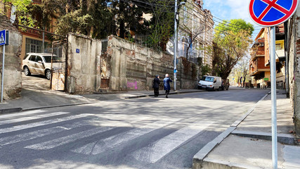 TBILISI, GEORGIA - APRIL 17, 2020: Empty Tbilisi, Street is normally gridlocked with shoppers and traffic.