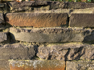 Rough, crumbling brick or rock wall. Background or wallpaper texture.