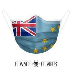 Medical Mask in the Colors of Tuvalu Flag. Protective Mask Virus and Flu. Surgery Concept of Health Care Problems and Fight Novel Coronavirus (2019-nCoV)