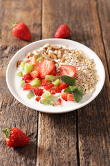 oatmeal, milk and fruits- healthy breakfast