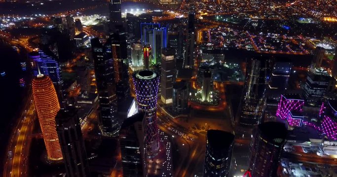 4K Night Footage of the Capital City Center of Doha, Qatar