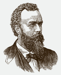 Historical portrait of Edward Sylvester Morse the famous American scientist. lllustration after an engraving from the 19th century © M