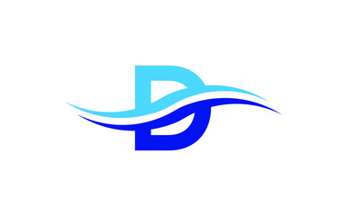 D Letter with a sea wave Icon or Logo design, Vector Template