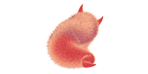 Vector illustration red cute hairy and furry animal. Bird, cat, monster, evil, cartoon illustration
