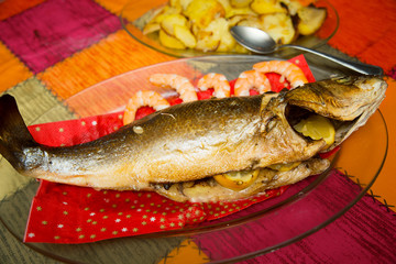 baked sea bass dish. home made food
