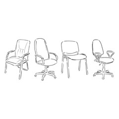 Set office chairs isolated on white background. Sketch different chairs.Vector illustration. office chair vector sketch illustration