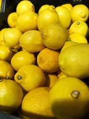Fresh lemons on the market close up