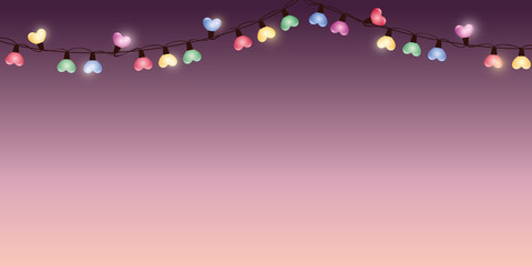 colorful heart shaped fairy lights in purple sky background vector illustration EPS10