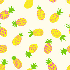 Seamless pattern with pineapples in different styles.