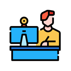 Man officer computer table worker icon