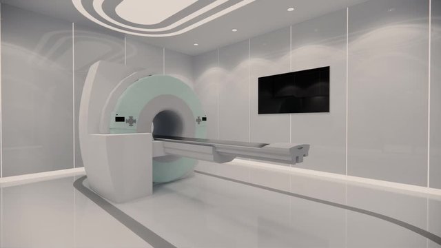 3d rendering. medical CT Scanner.Interior hospital modern design . various first aid medical equipment in empty emergency room Medical practice concept.4k