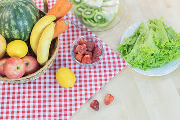 vegetables and fruit in the basket.