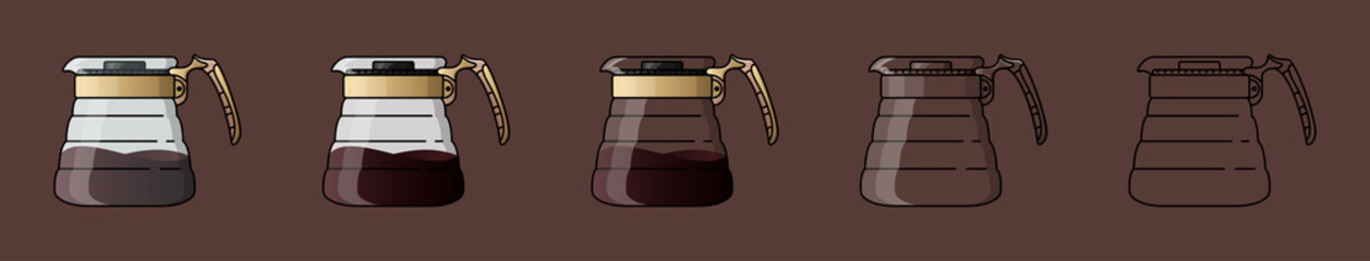 Coffee server with cap. Device for brewing coffee. For the menu, in the shop, bar. Black line on brown background