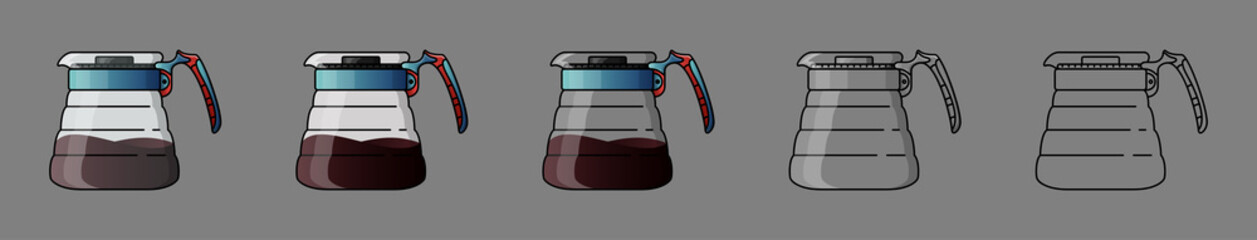 Coffee server with cap. Device for brewing coffee. For the menu, in the shop, bar. Black line on grey background