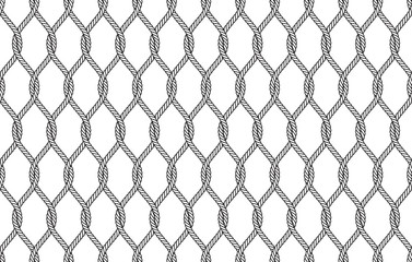 Vector ropes, fishing net, seamless. White background