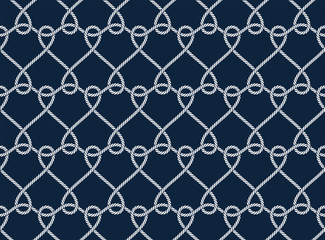 Vector ropes, fishing net, seamless. Blue background.